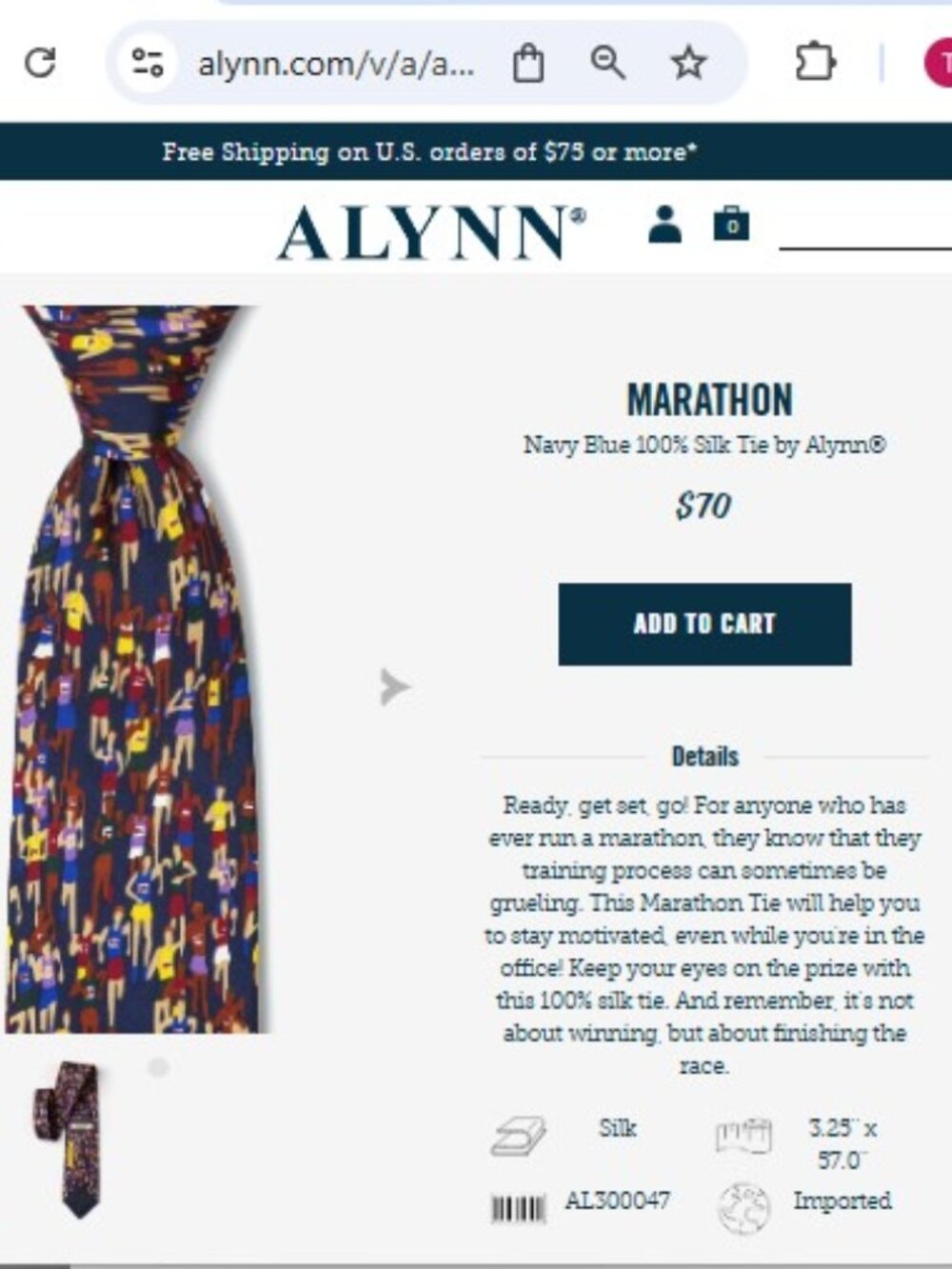 Alynn Neckwear 100% Silk Marathon Print Tie in Navy with Multicolor Figures - Picture 9 of 10